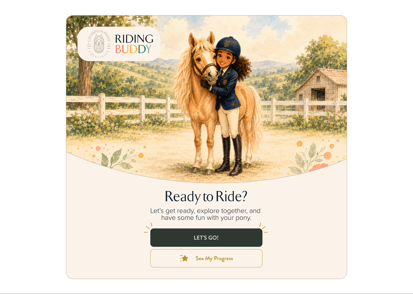 Riding Buddy Ready to Ride app screen